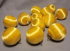 Lot of 12 Vtg GOLD Satin Spun Silk Thread Christmas Ball Ornaments 2.3/8" Round