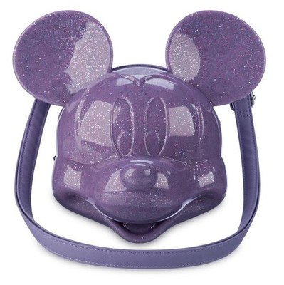 Loungefly Disney Parks Mickey Mouse Molded Head Purple Glitter Crossbody Purse