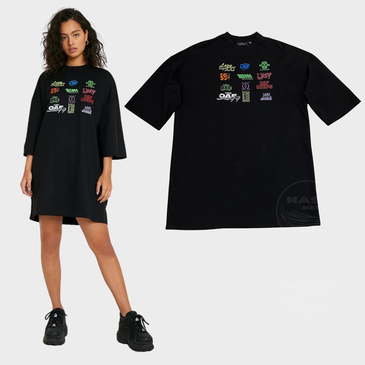 lazy oaf t shirt dress Lazy Oaf Tiny Stripe Oversized T-Shirt Dress