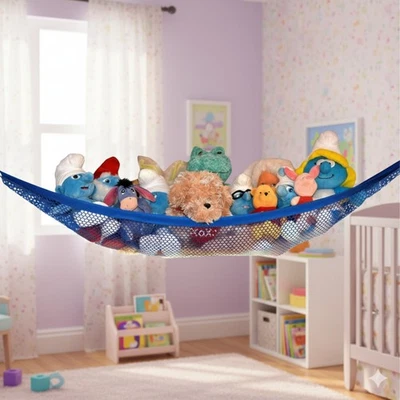 CUDDLY BOUTIQUE Blue Soft Toy Storage Hammock Large Mesh Cuddly Teddy Baby Bedroom Nursery 3FT