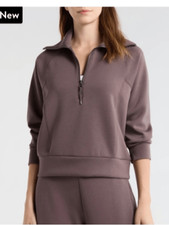 SPANX AirEssentials Half Zip Sweatshirt, Dark Cocoa, Medium, NWOT Display item