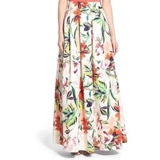 Eliza J Floral Print Faille Ball Maxi Floral Skirt White Red 12