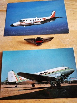 COMAIR Douglas 2 Postcards DC-3C SAAB340  Postcards + COMAIR Jr Pilot Wing