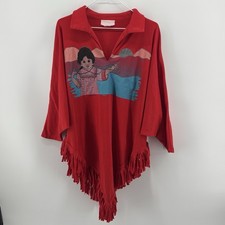 Vintage Red Native American Fringe Poncho Western Style Oklahoma Women  s Medium