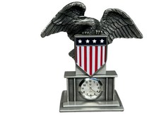 Metal Bald Eagle Clock and Paperweight - New Battery Working 4&rdquo;