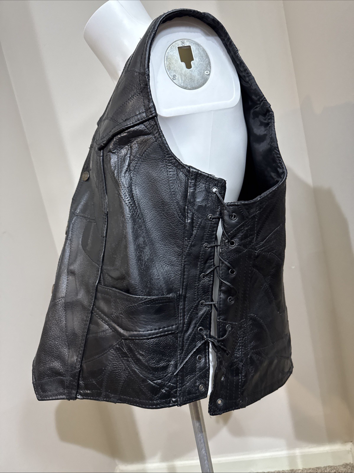 Diamond Plate Buffalo Patchwork Leather Bikers Ve… - image 10