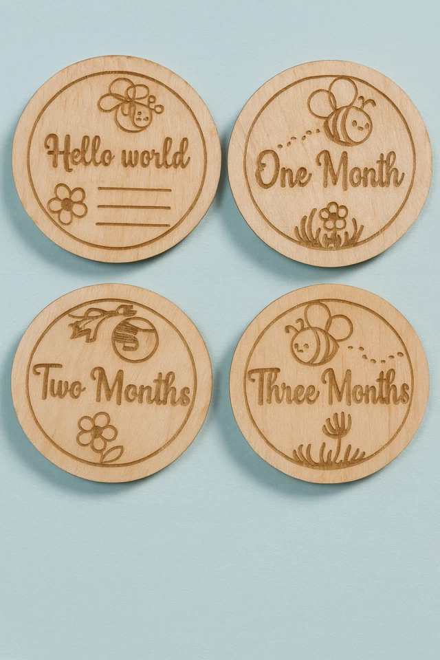 Holz Meilenstein Scheiben Set 13 Stück – 12cm – Neugeborenes bis 1 Jahr - Bild 2 von 4