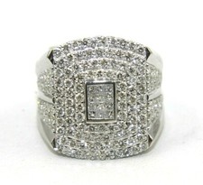 Natural Round Diamond Cluster Square Wide Men's Ring 14k White Gold 3.22Ct
