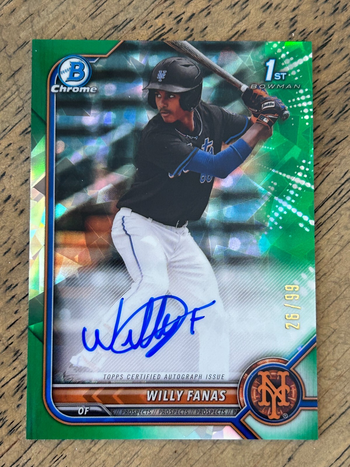 Willy Fanas 2022 Bowman Chrome Green Atomic Refractor 1st RC Auto /99 #CPA-WF