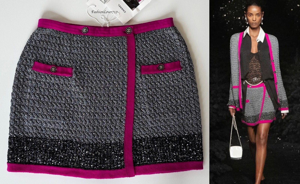 NWT $3600 CHANEL 21K BLACK GREY FUCHSIA SILVER RUNWAY CC BUTTONS