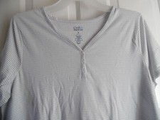 -CROFT  BARROW GRAY WHITE STRIPE NIGHTGOWN CAP SLEEVES COTTON/POLY 2X