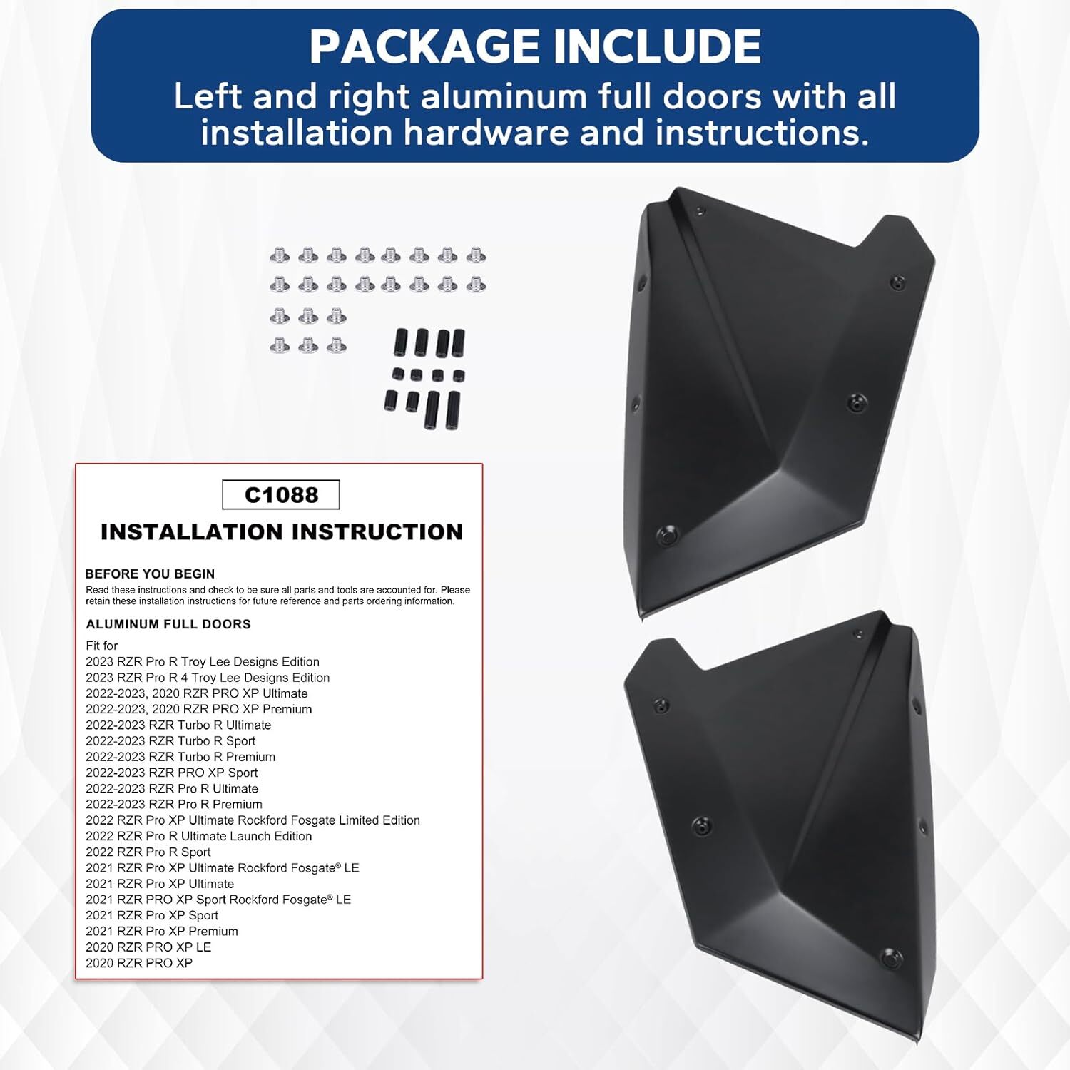 2 Seat Aluminum Lower Door Set For 2020-2024 Polaris RZR PRO R XP # 2884659-458