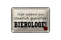 Blechschild Spruch 18X12Cm Bier Hier Wohnt Bierologe Metall Deko Schild