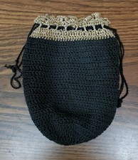 Vintage Black and Gold Woven Drawstring Purse