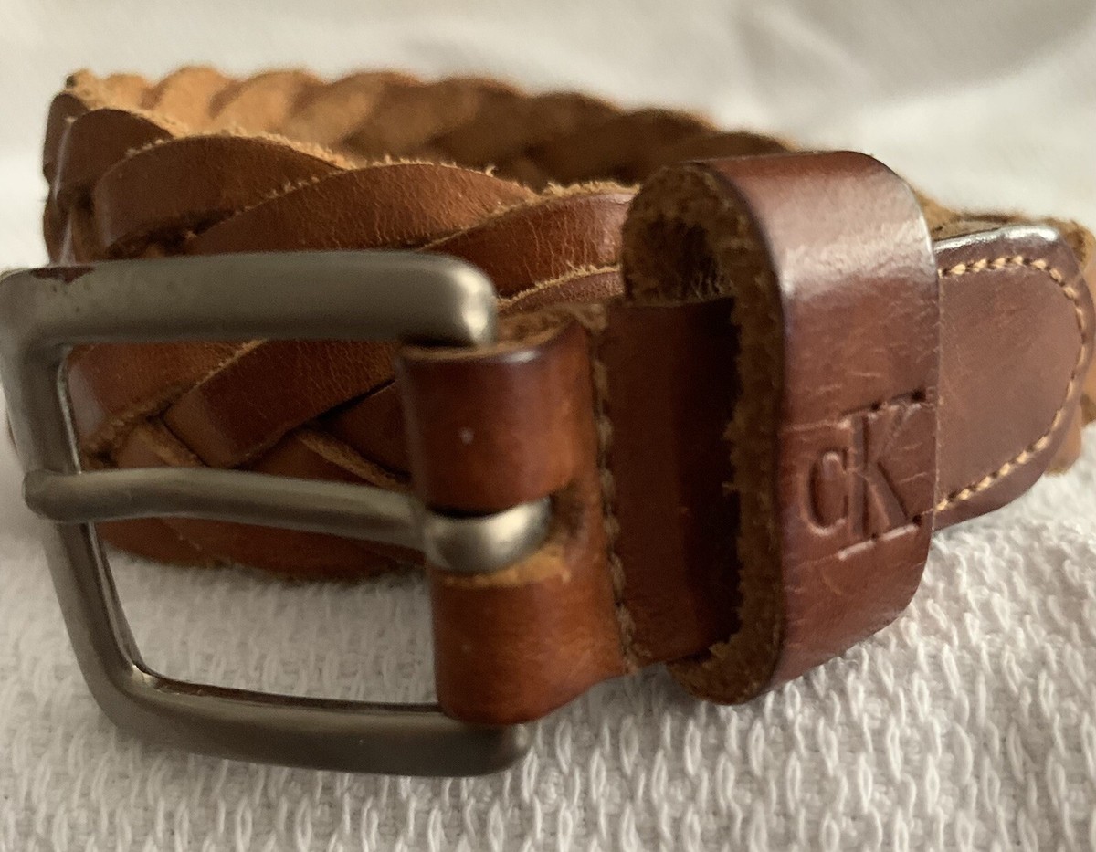 Calvin Klein Braided Leather Belt Tan Size Medium | eBay