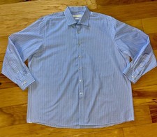 MICHAEL KORS MEN  S BLUE CHECKERED BUTTON DOWN SIZE 18 34/35 EXCELLENT COND LD8