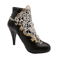 Women Silver Boot Chain Bracelet Shoe Anklet White Lace Wrap Around Band Wedding