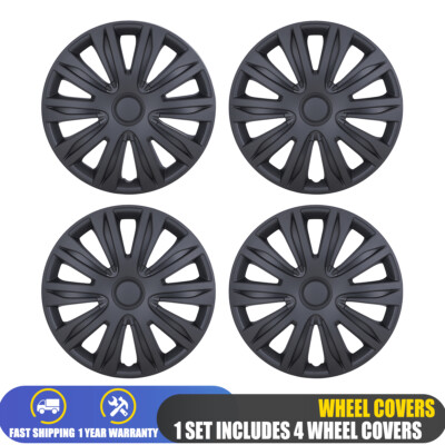 Set Of 4 Black Snap-On Wheel Covers – 15" Hub Caps For Steel Rims, Full Set