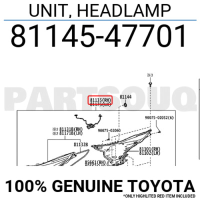 8114547701 Genuine Toyota UNIT, HEADLAMP 81145-47701 | eBay 