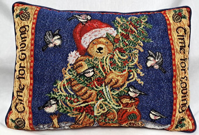 Time For Giving Needle Point Christmas Throw Pillow Bear Holding A Tree Doves