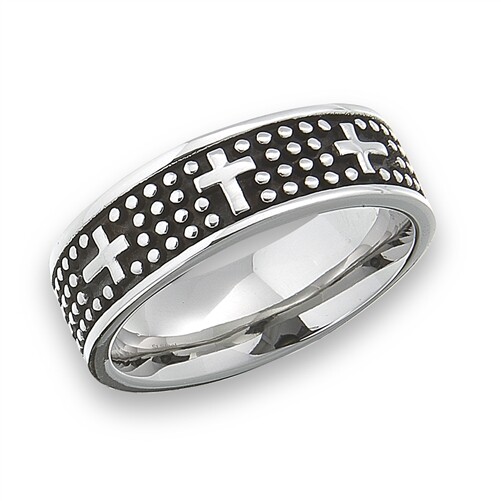 Stainless Steel Textured Comfort Fit Triple Cross Ring - Free Gift Packaging