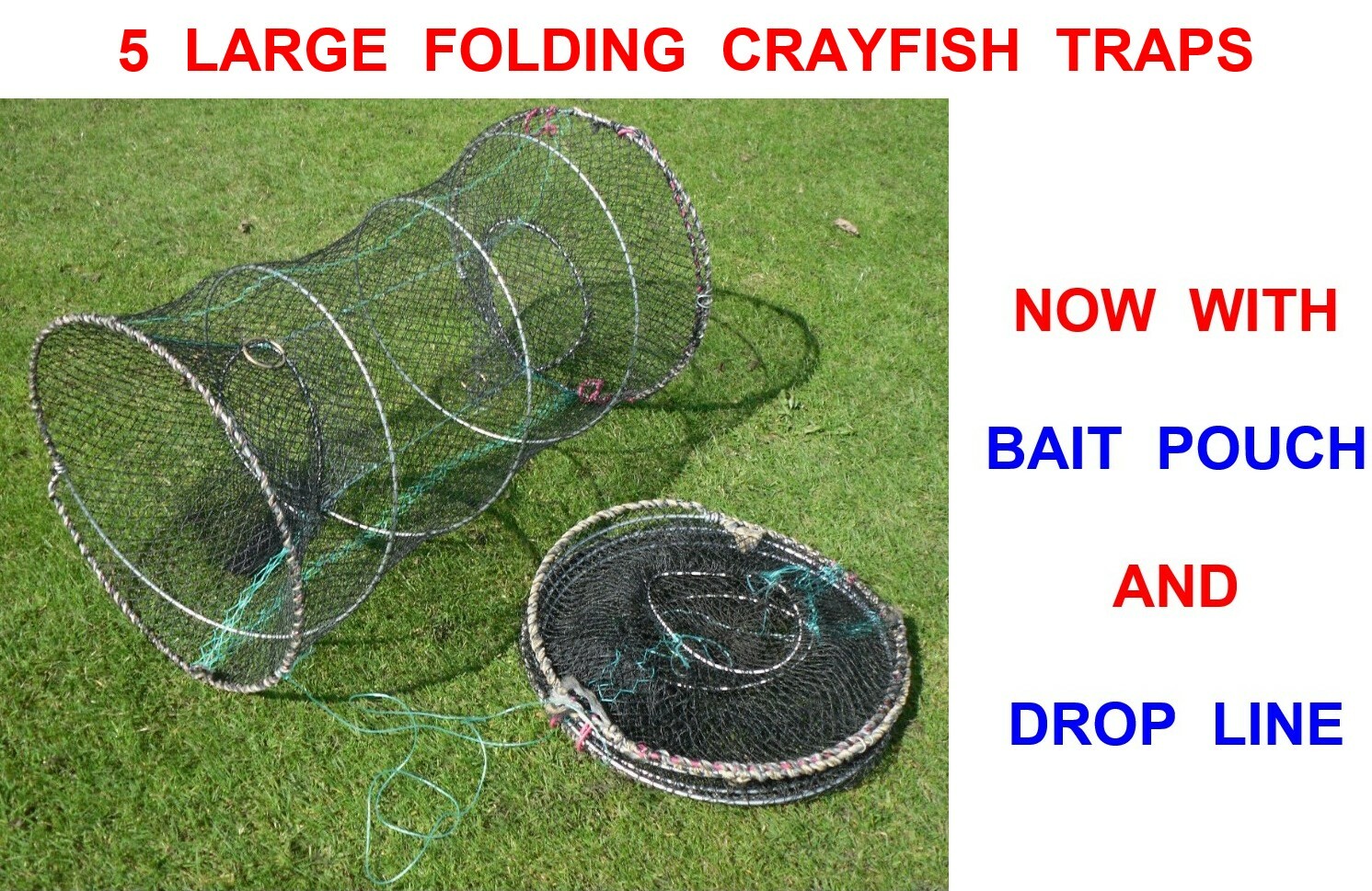 5 LARGE RON THOMPSON CRAYFISH TRAPS CRAB PRAWN BAIT CAGE DROP NET LOBSTER POT