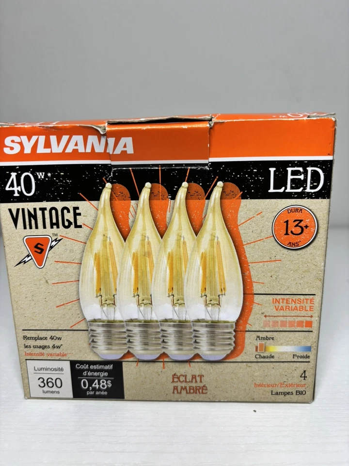 4 -Sylvania Vintage LED Ámbar Brillo 40 vatios equivalente Vela Decorativa Punta Doblada Foto 2 de 4
