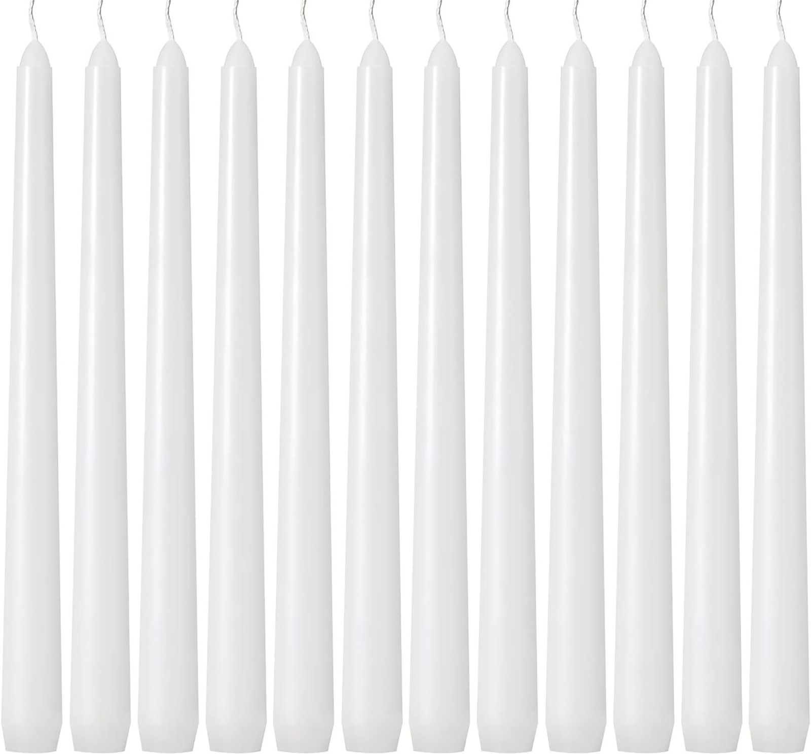 12 Pack 10 Inch White Taper Candles Dripless Smokeless Unscented