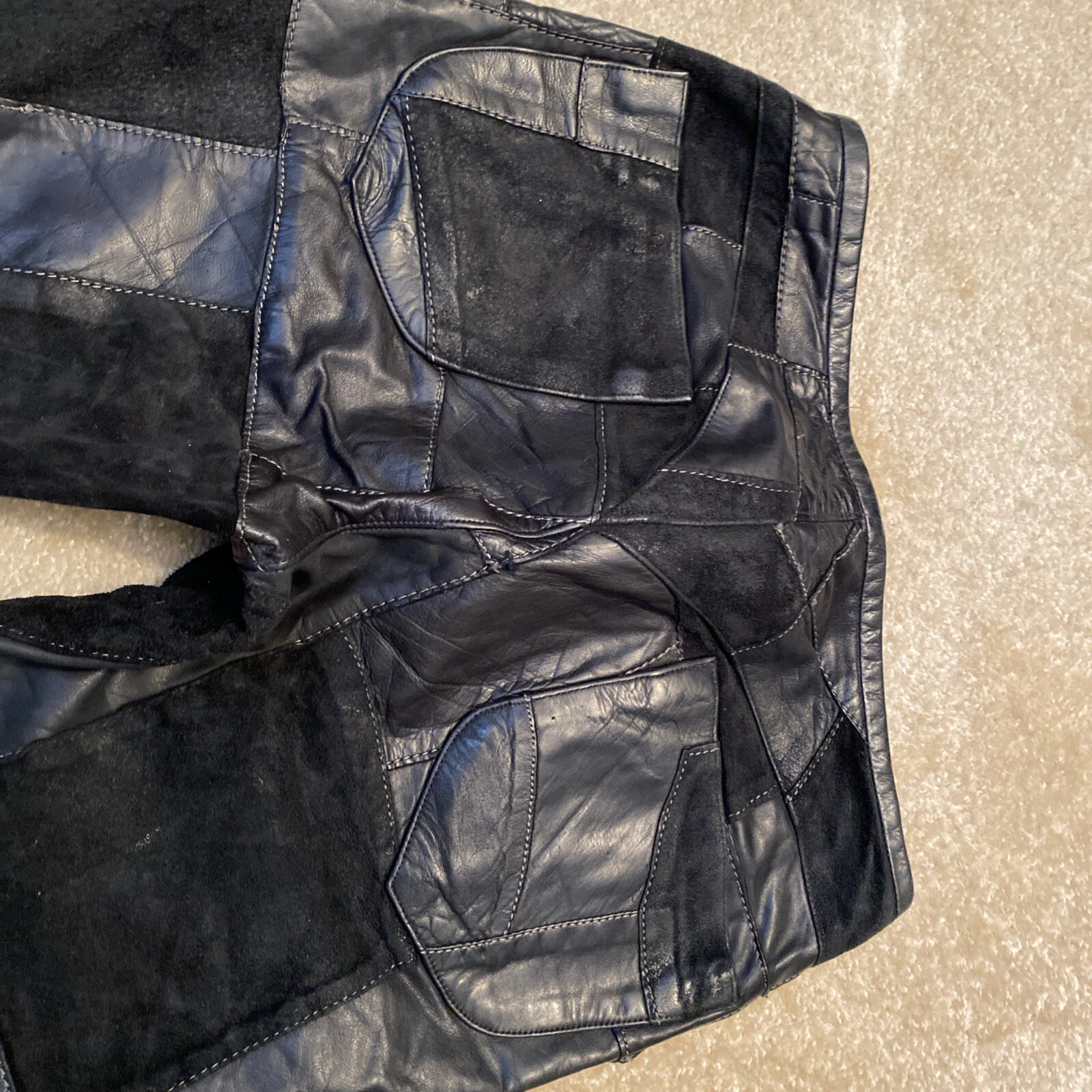 Vintage John Cherpas sexy Patchwork Black Leather Suede Trousers Men’s image 3