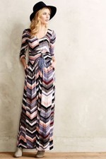 Anthropologie Maeve Novela Chevron 3/4 Sleeve Pink Bohemian Maxi Dress Boho XS
