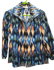 Chicos Womens Blazer Jacket Medium Wearable Art Printed Metallic Linen Blend