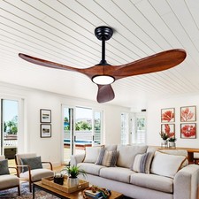 52 Inch Solid Wood Ceiling Fan With Light Brown Reversible Quiet DC Motor Remote