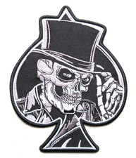   SKULL SKELETON WITH TOP HAT SPADE SYMBOL IRON ON EMBROIDERED PATCH