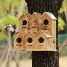 Bird House for Outside, 8 Hole Bird House Room for 8 Birds Families, Wooden Hang