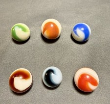 Lot of 6 Akro Agate Corkscrew Marbles UV Glowers NM/M .565 - .687 Blueblood