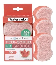 Spongables Pedi Scrub Foot Exfoliating 20+ Wash Sponge, Watermelon, 3 Count