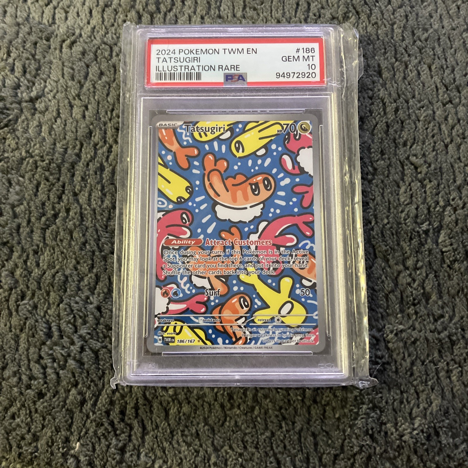 Pokémon TCG Tatsugiri Twilight Masquerade Illustration Rare Card 186/167 PSA 10