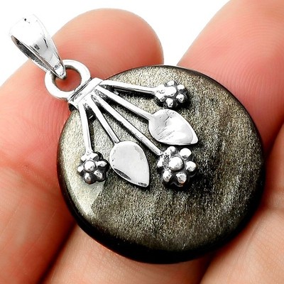 Natural Silver Obsidian 925 Sterling Silver Pendant Fall Gift SDP111359