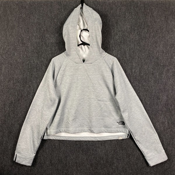 The North Face Womens Large Cropped Hoodie Grey Heather Fleece Activewear