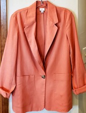 A New Day Linen Blend Blazer Women XS Orange/Peach Single Button Pockets