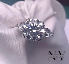 Moissanite Three Stone Engagement Ring 3 CT Round Cut VVS1 Solid 14K White Gold