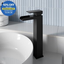 Tall Basin Mixer Tap High Rise Waterfall Countertop Square Single Lever Black