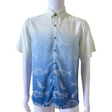 Campia Moda Hawaiian Shirt Mens Medium Blue Tropical Fish Button Up 100 Rayon