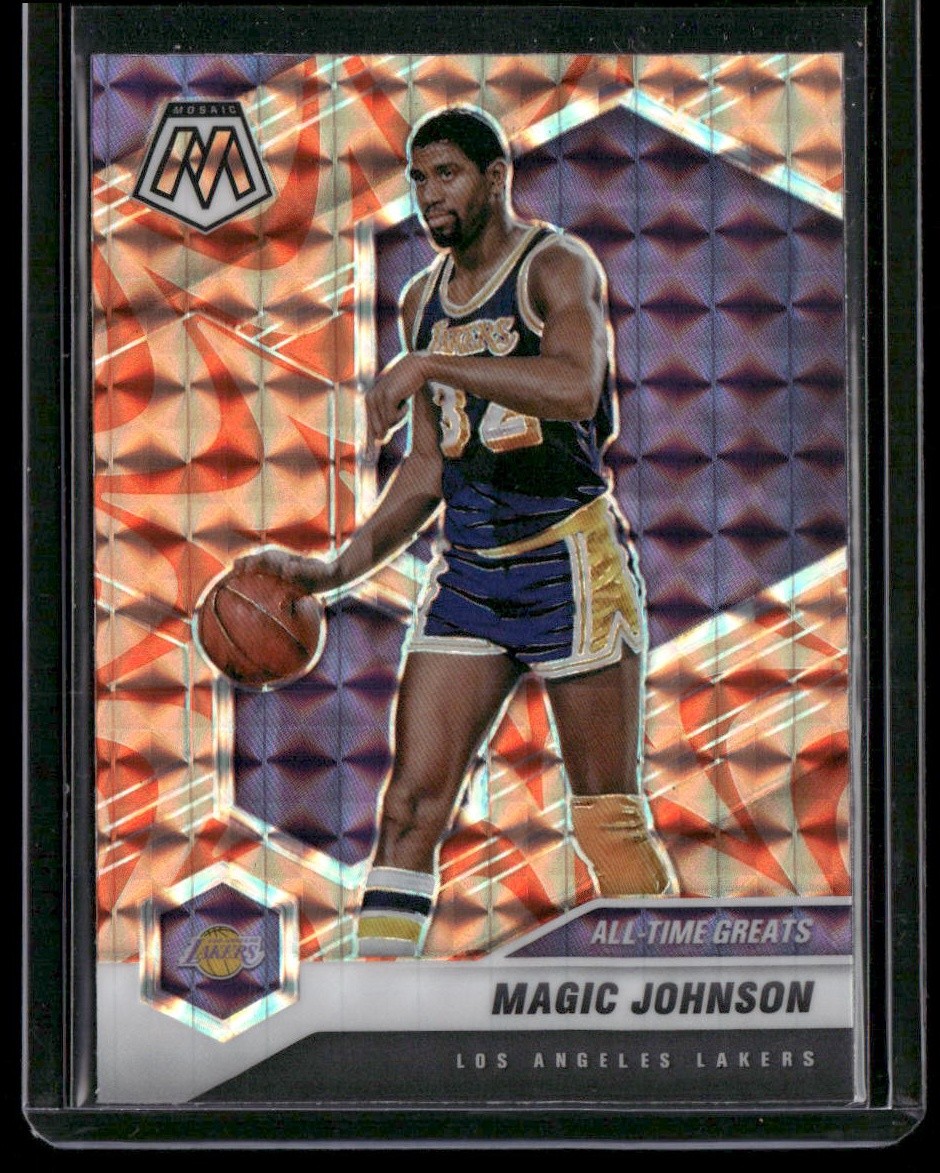 2020-21 Panini Mosaic #288 Magic Johnson Mosaic Reactive Orange