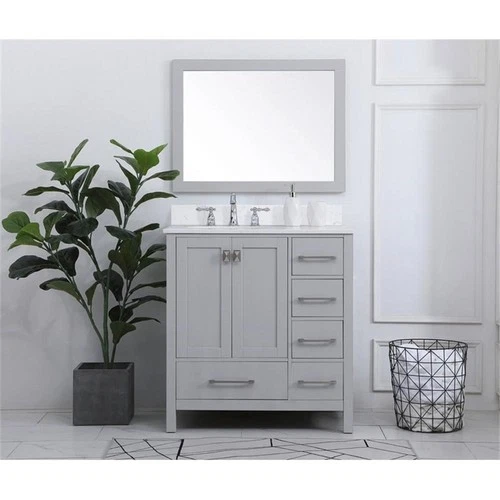 Elegant Decor Irene 32" Solid Wood Single Bathroom Vanity w/ Backsplash in Gray - Picture 6 of 8