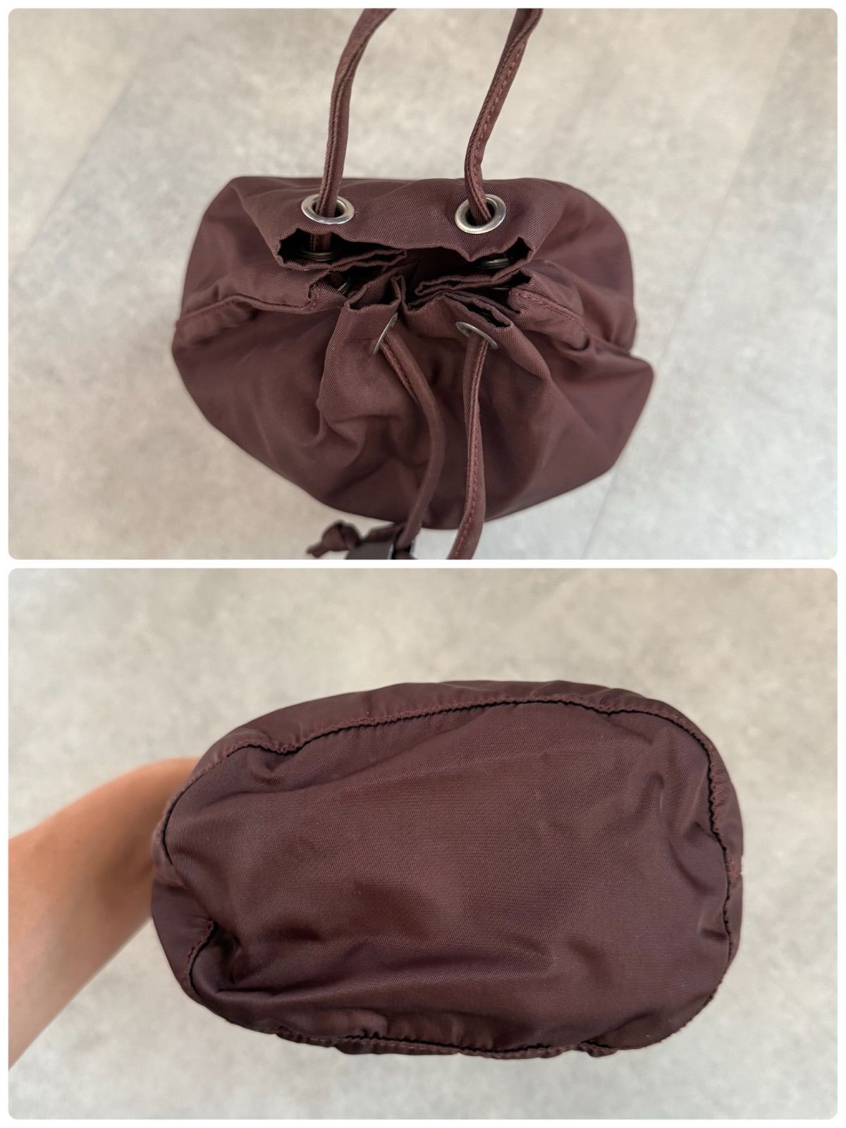 PRADA Nylon Triangle Logo Brown Drawstring Bag Ha… - image 6