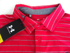 NWT Under Armour loose fit Playoff polo, men's M, L, red, stripes, UPF 40 , 70