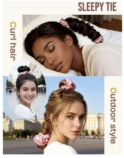 Sleepy Tie Heatless No-Heat Curling Rod Headband Set Pink Long Fabric Women