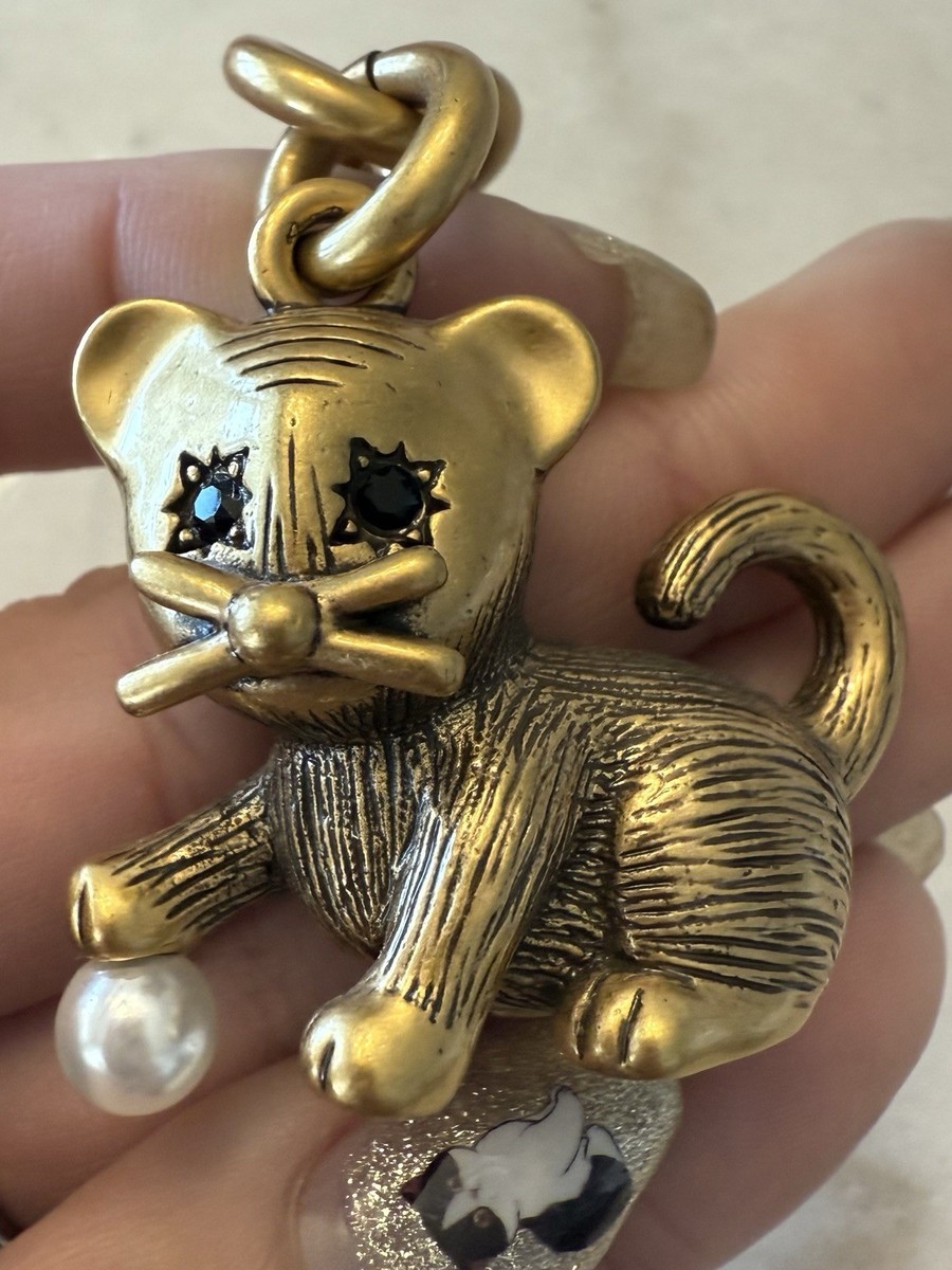 NWT Coach Creatures Kitten Cat Charm with Pearl Keychain Gold