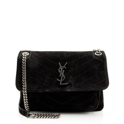 Saint Laurent Suede Monogram Niki Medium Shoulder Bag